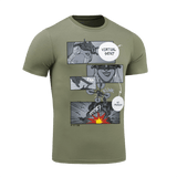 M-Tac T-Shirt Comics Drone Girl i olivenfarve med detaljeret droneoperatør comic-print, lavet af 93% bomuld og 7% elastan.
