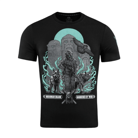 M-Tac T-Shirt Our Land med ukrainsk soldat, ugle og ulv design i blød bomuldsblanding. Hylder Ukraines historie. Komfortabel og elastisk.