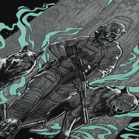 M-Tac T-Shirt Our Land med militærmand, ulv og ugle symboliserer visdom, loyalitet og styrke, inspireret af ukrainsk historie.