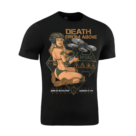 M-Tac T-Shirt Mavic Delivery Service med Pin-Up print og dronekontrol, inspireret af amerikansk Anden Verdenskrig kunst.