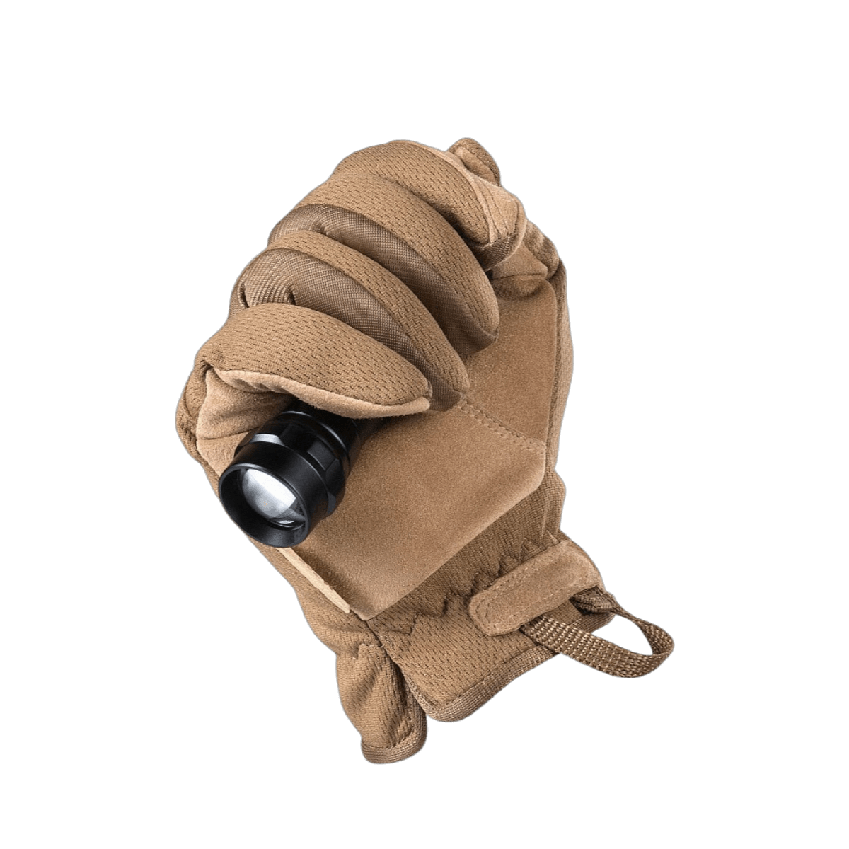 M-Tac Handsker Scout Tactical i brug, viser fleksibilitet og holdbarhed med læderforstærkning og ergonomisk design til effektiv værktøjsbrug.