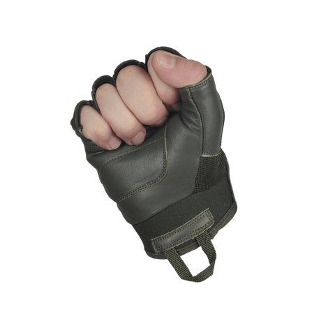M-Tac Fingerløse Handsker Assault Tactical Mk.4 med forstærket læderhåndflade og dæmpende kno-pads, ideelle til taktisk brug.