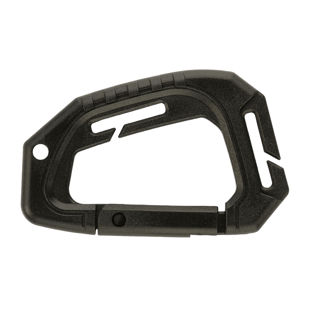M-Tac Plast Taktisk Karabinhage til MOLLE-løkker, sort plast, 9,3 cm, til fastgørelse af udstyr på vest eller bælte, ikke til klatring.