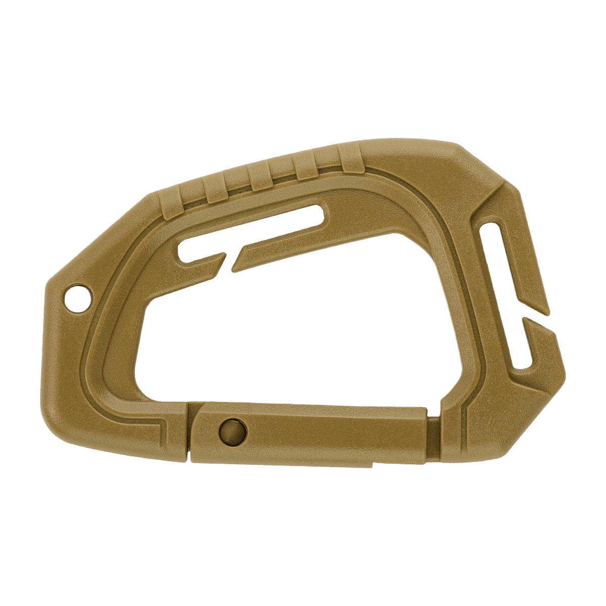 M-Tac Plast Taktisk Karabinhage med MOLLE-monteringspunkt, plast materiale, 9,3 cm lang, let at bruge, ikke til klatring.