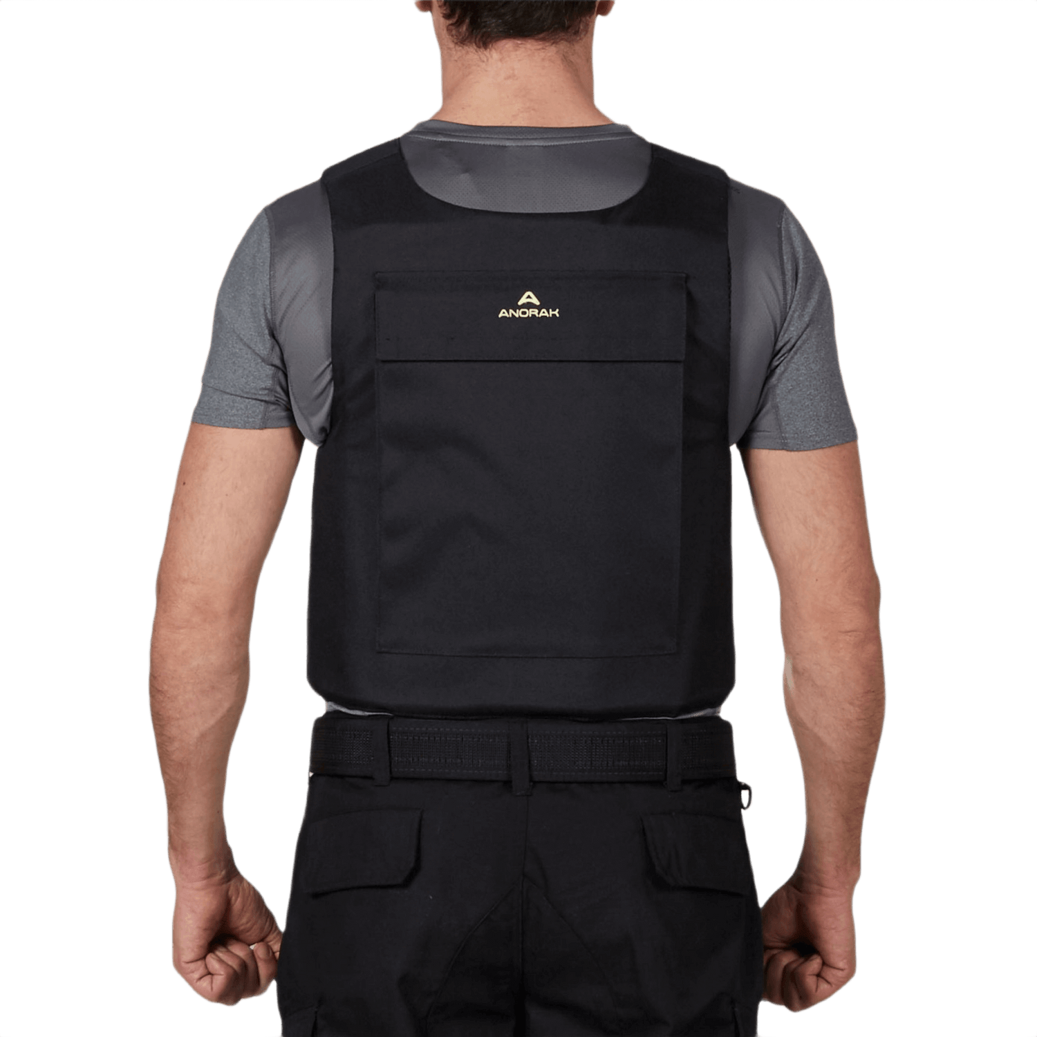 Bagfra visning af Anorak Duty IV Cover i sort med ergonomiske funktioner, designet til politiet og kystvagten.
