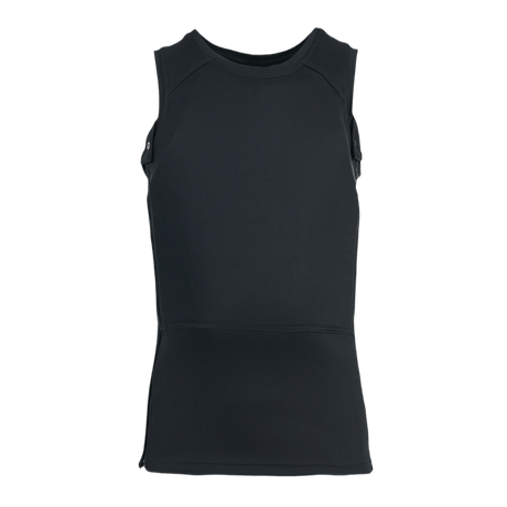 Anorak Rhodium® Undershirt II, sort blød skudsikker vest med niveau IIIA-beskyttelse, designet til skjult under en skjorte.