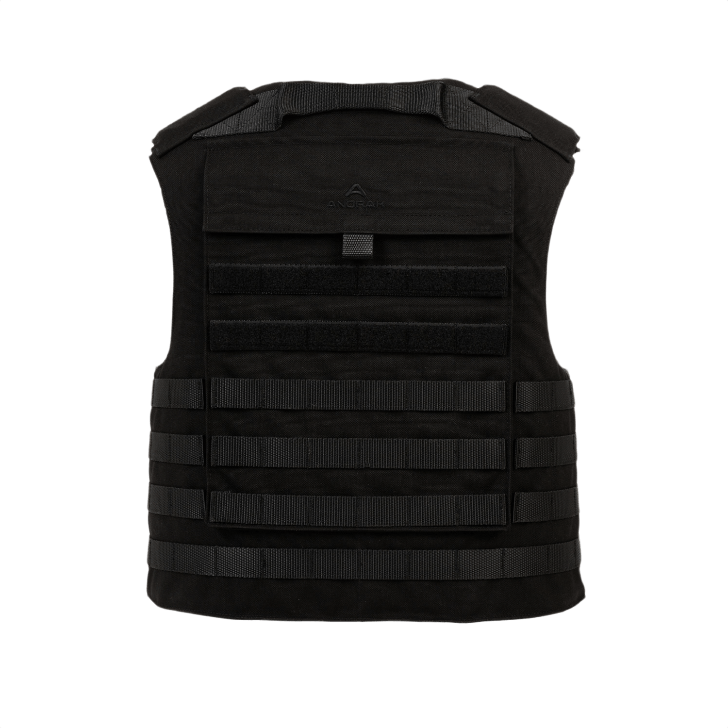 Anorak Tactical II Cover i sort med 360° PALS webbing til specialstyrker, designet til omfattende kropsdækning og tilpasning.