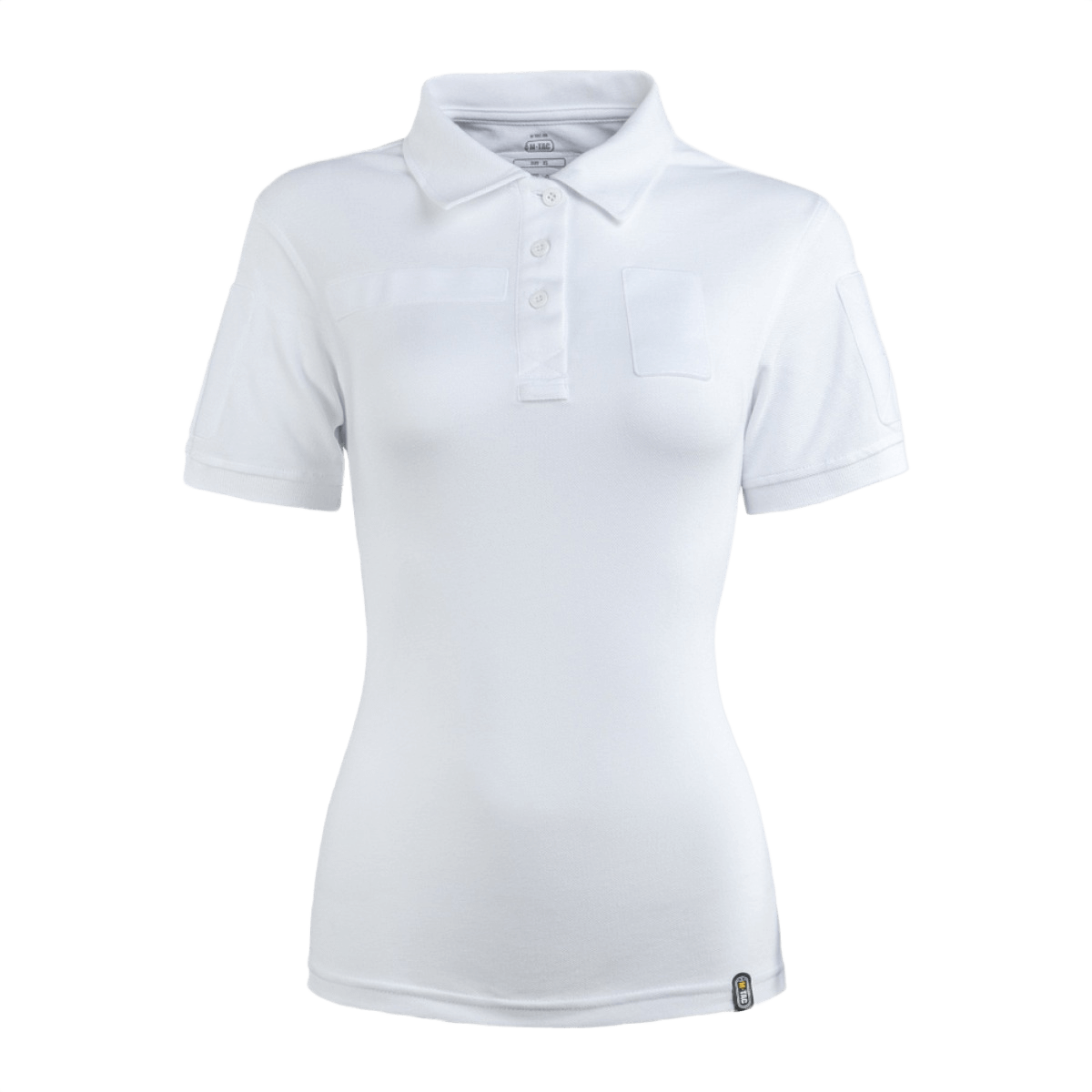 M-Tac Tactical Polo-Shirt 65/35 Lady i hvid, kvindelig pasform, bomulds-polyester blanding, med velcro og praktisk loop til mærker