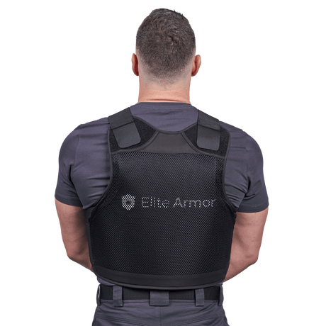 EA RX2 Skud & Stiksikker Vest set bagfra, sort meshmateriale med NIJ LEVEL IIIA certificering, galleri position 1.