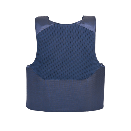 Anorak Topaz® Concealable I Stiksikker Vest i marineblå visning, Level 1 NIJ 0115.00 STD kniv- og spidssikker vest bagpå.