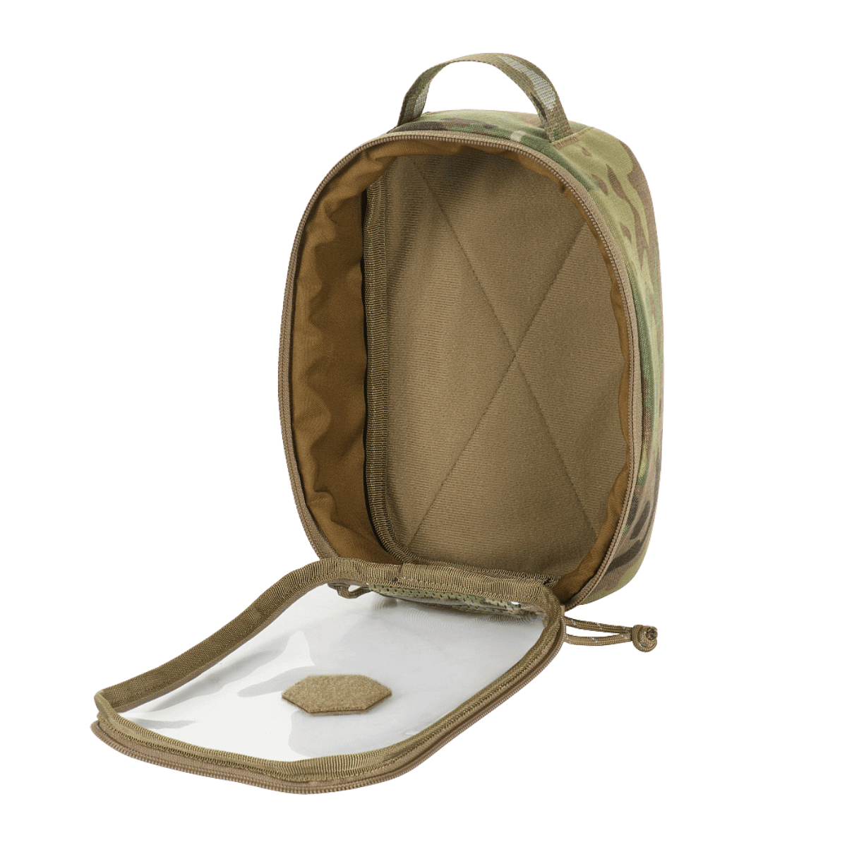 M-Tac Utility Organizer Transparent Elite Small Gen. II åben med synlig gennemsigtig PVC front og slidstærk Cordura 500D konstruktion.