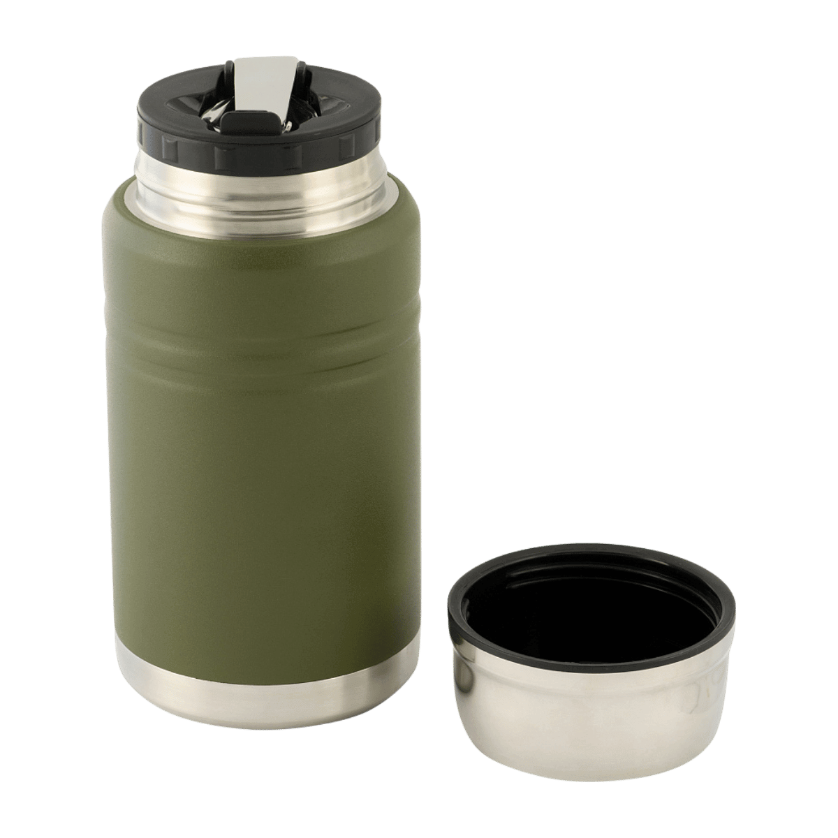 M-Tac Termoflaske 750 ml med Folde-ske i rustfrit stål med dobbeltvægget design, ideel til camping og udendørs aktiviteter.