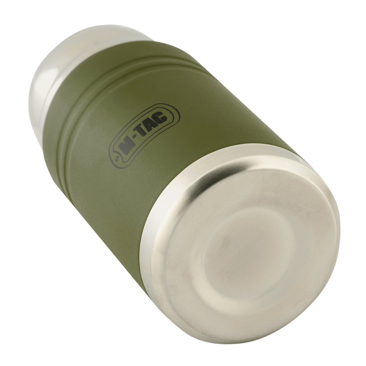 M-Tac Termoflaske 750 ml med Folde-ske i rustfrit stål, set nedenfra, ideel til camping, med moderne design.