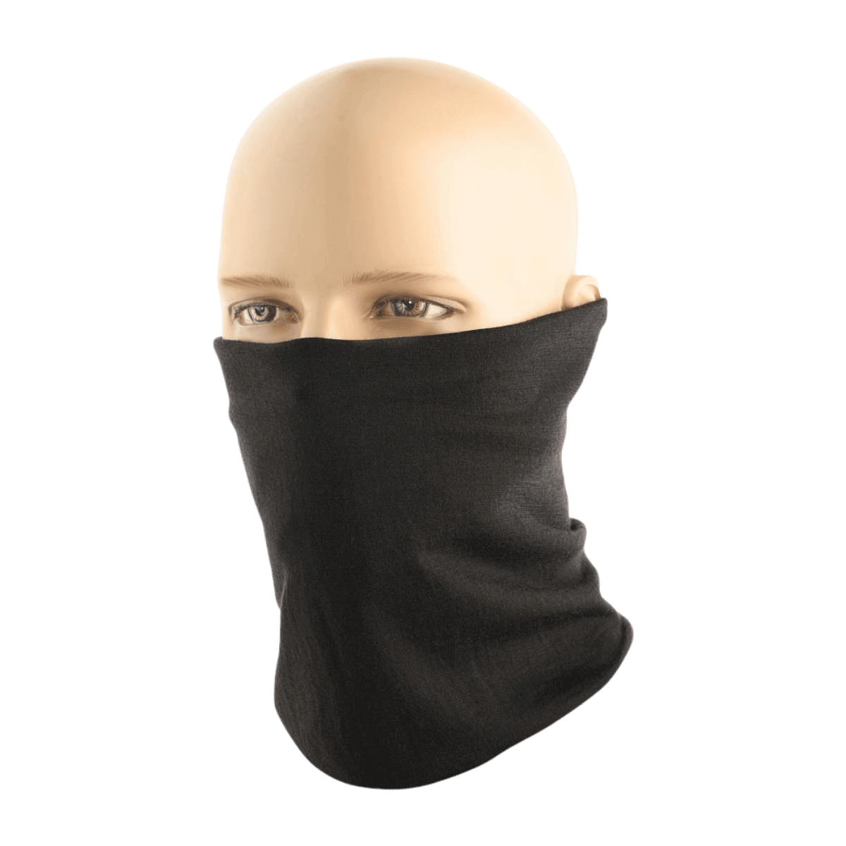 Mannequin iført M-Tac Tubehalstørklæde i Merinould som halsmaske, fremviser alsidighed og kvalitetsdesign i 100% merinould.