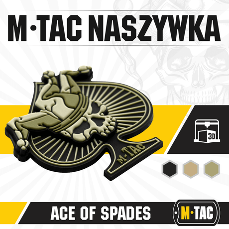 M-Tac Ace of Spades 3D PVC Patch med Velcro til taktisk brug, holdbar og robust design, perfekt til militær og udendørsaktiviteter.