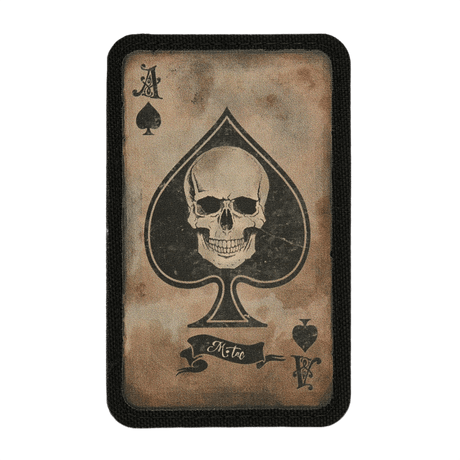 M-Tac Patch Ace of Spades med kranie i vintage design, morale patch i Cordura 500D og velcro, symboliserer kampgejst og klarhed. Mål: 87x54 mm.