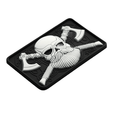 M-Tac Bearded Skull 3D PVC Patch med skægget kranium, Velcro fastgørelse, taktisk use til militær og outdoor, 80x50 mm, slidstærk PVC.