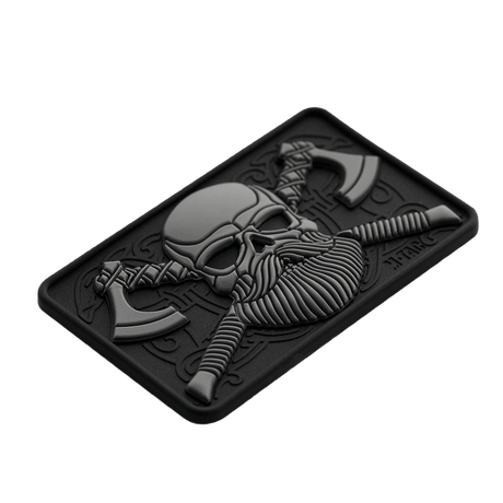 M-Tac Bearded Skull 3D PVC Patch i sort med skægget kranium design, velegnet til taktisk brug og nem fastgørelse med Velcro hook.