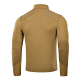 Bagside af M-Tac Centurion Microfleece Jakke i brun, designet til kuldeisolering og bevægelsesfrihed, med forstærkede skuldre.