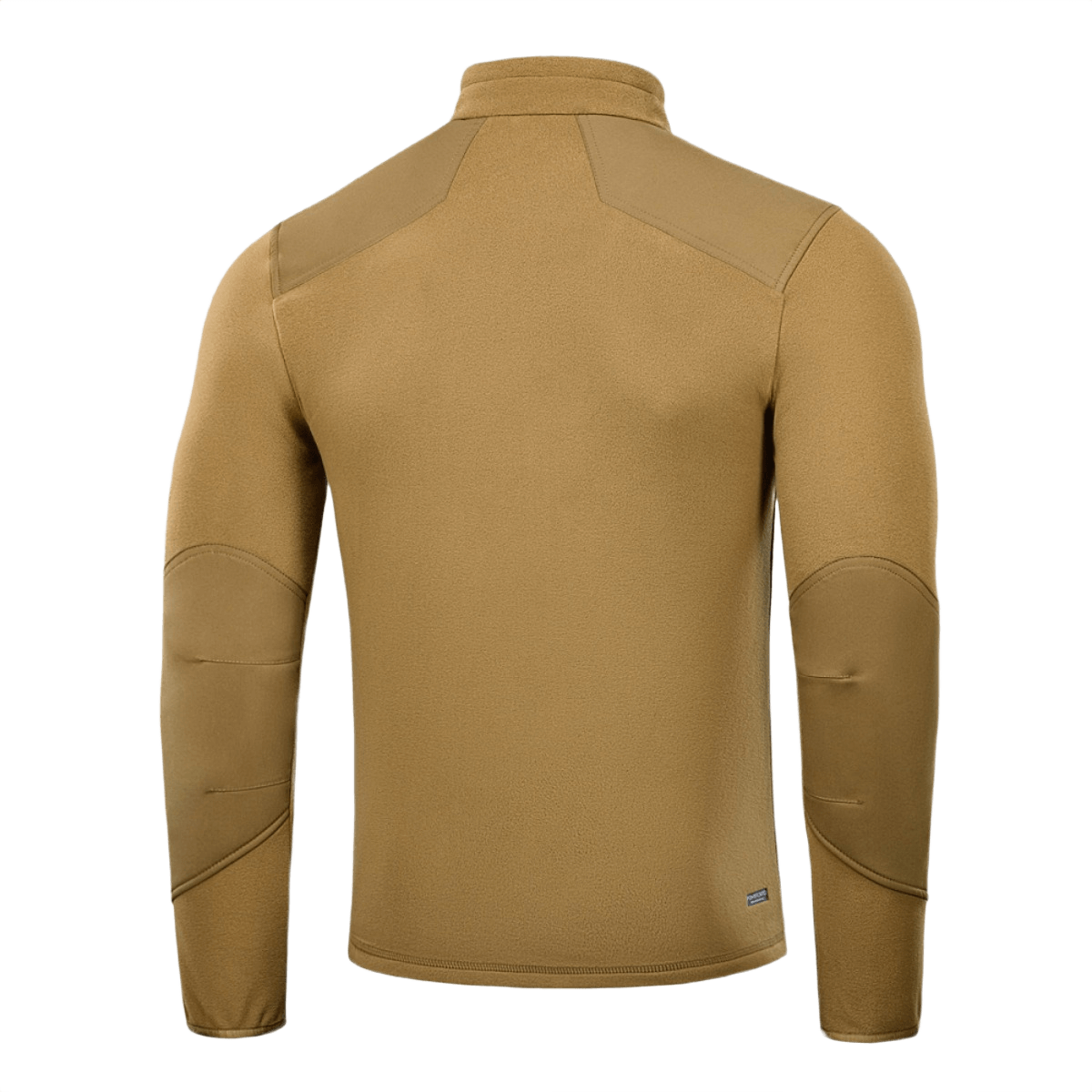 Bagside af M-Tac Centurion Microfleece Jakke i brun, designet til kuldeisolering og bevægelsesfrihed, med forstærkede skuldre.