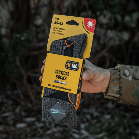 M-Tac Coolmax 75% Sokker udendørs sokker med fugttransporterende materialeteknologi, optimal komfort og bevægelsesfrihed.