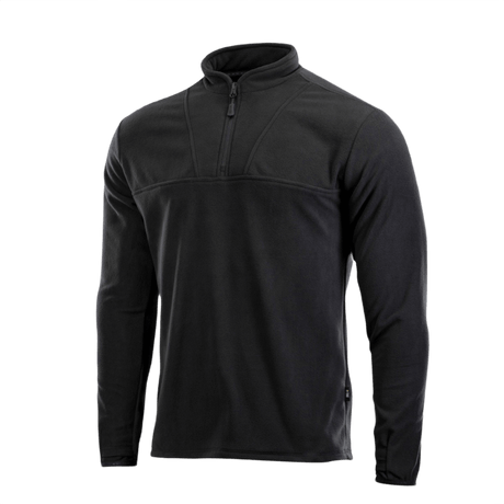 M-Tac Delta Fleece Jakke i sort med lange ærmer og tommelhuller, ideel til udendørs aktiviteter og koldt vejr.