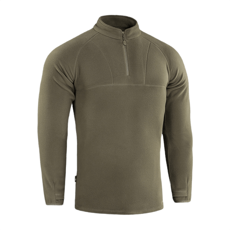 M-Tac Delta Polartec Raglan Jakke i olivengrøn farve, lavet af 100% polyester microfleece med lynlås på brystet og høj krave til udendørs brug.