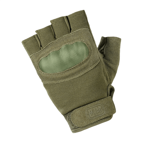 M-Tac Fingerløse Handsker Assault Tactical Mk.3 med forstærket håndflade og velcro, designet til våbenbrug og komfortabel pasform.