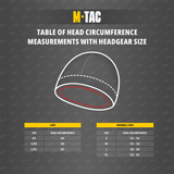 Størrelsesguide til M-Tac Fleece Watch Cap Light Polartec med hovedomkreds målinger for kasket og baseball cap.