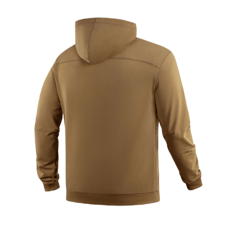M-Tac Hoodie Freedom set bagfra i brunt militærdesign med justerbar hætte og elastiske manchetter, komfortabel bomuldsblanding.