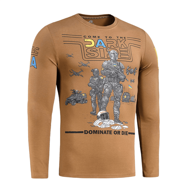 M-Tac T-Shirt UA Side Langærmet med "Come to the Dark Side" grafisk design i brun bomuld og elastan for komfort og bevægelsesfrihed.
