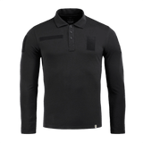 M-Tac Tactical Polo Shirt Langærmet 65/35 i sort, designet til politi- og sikkerhedsarbejde med velcro-paneler, langærmet for ekstra beskyttelse.