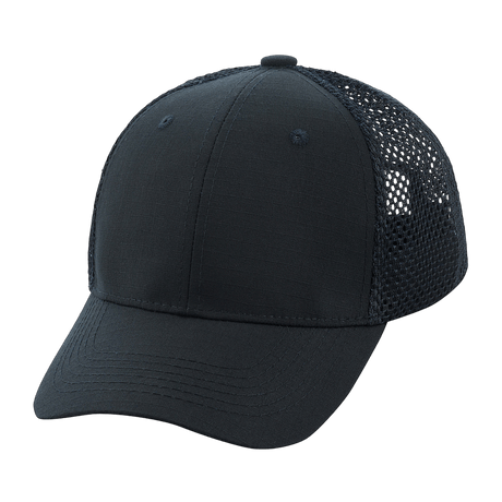 M-Tac Mesh Flex Ripstop Baseball Cap i sort med mesh-paneler, justerbar Velcro-strop, praktisk til udendørs brug.