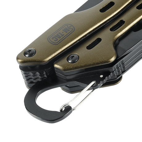 M-Tac Multiværktøj Type 5 i rustfrit stål med krog og tang, ideel til udendørs eventyr og daglig brug.