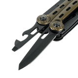 M-Tac Multiværktøj Type 5 med indbygget kniv og værktøjer lavet af rustfrit stål til camping og udendørsaktiviteter.