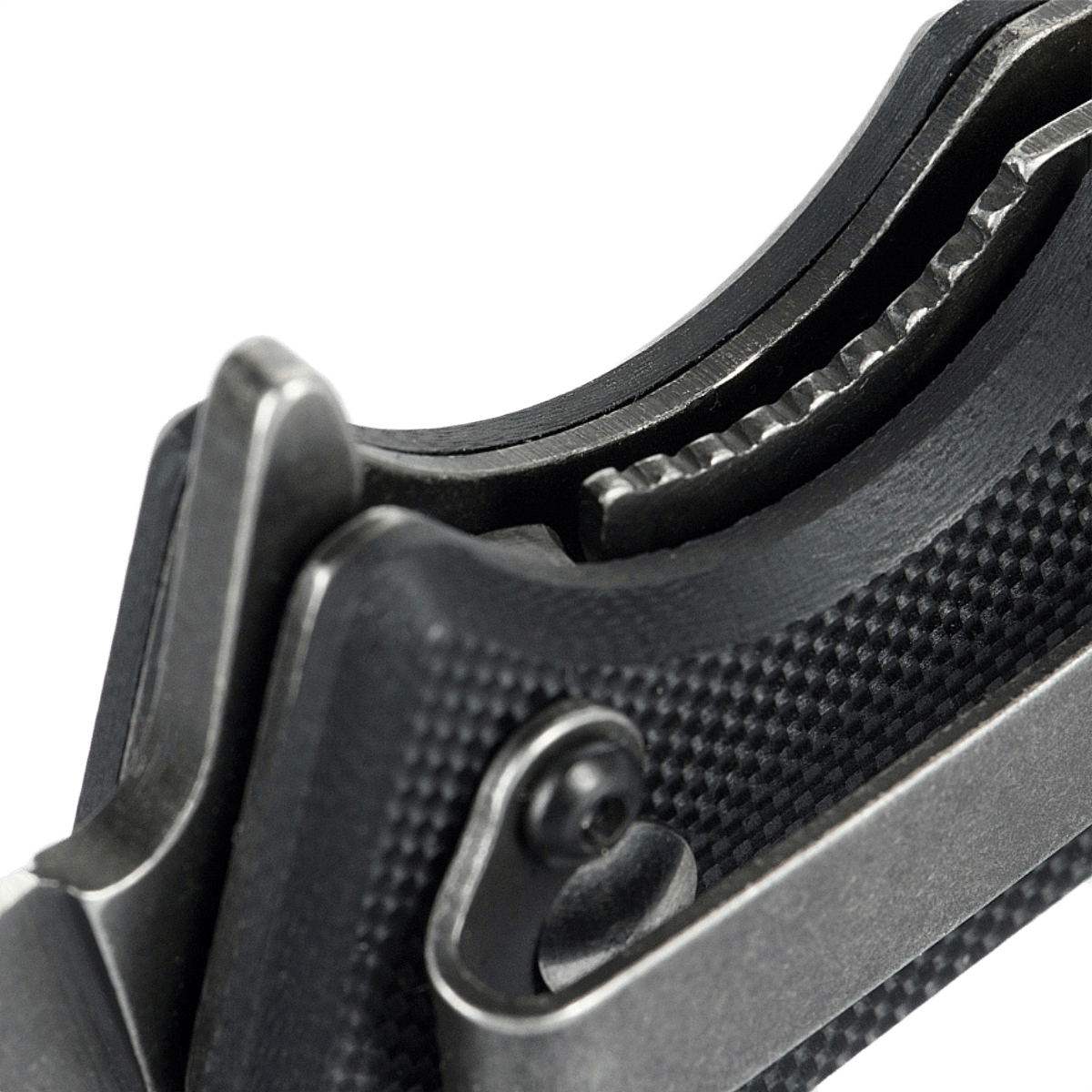 Detalje af M-Tac Outdoor & Militær foldekniv - Type 8, viser det holdbare krom rustfri stål klinge og taktile håndtag.