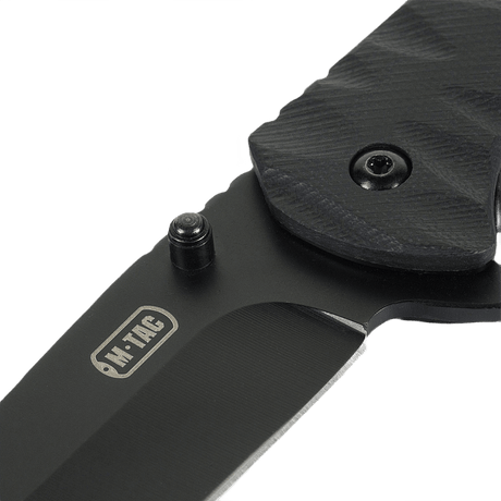 M-Tac Outdoor & Militær foldekniv - Type 4 med krom rustfrit stål klinge og G10-komposithåndtag, sort design og holdbart materiale.