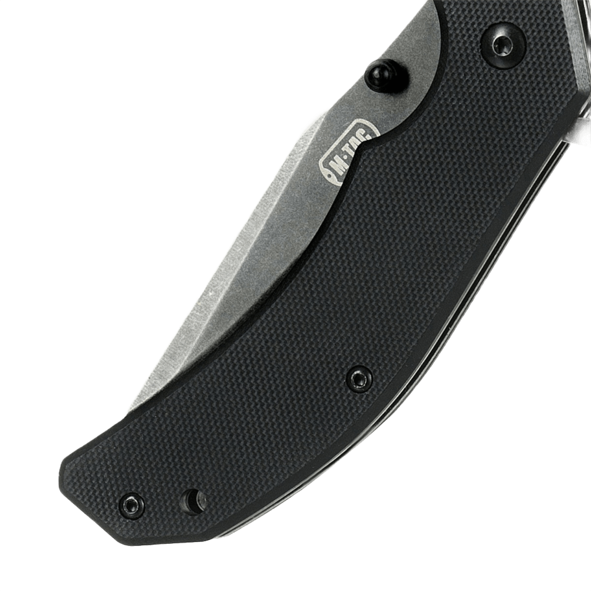 M-Tac Outdoor & Militær foldekniv - Type 8 med Clip Point-klinge i krom rustfrit stål og stilfuldt sort håndtag