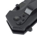 Detalje af M-Tac Outdoor & Militær foldekniv - Type 5 med aluminiumshåndtag og skridsikre G10-kompositgrebsflader.