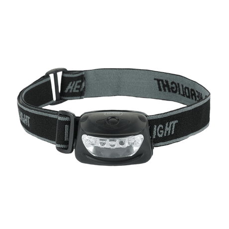 M-Tac Pandelygte 4+1 LED med elastisk hovedrem og tre lysfunktioner, lavet i plastik. Vægt 33g uden batterier.