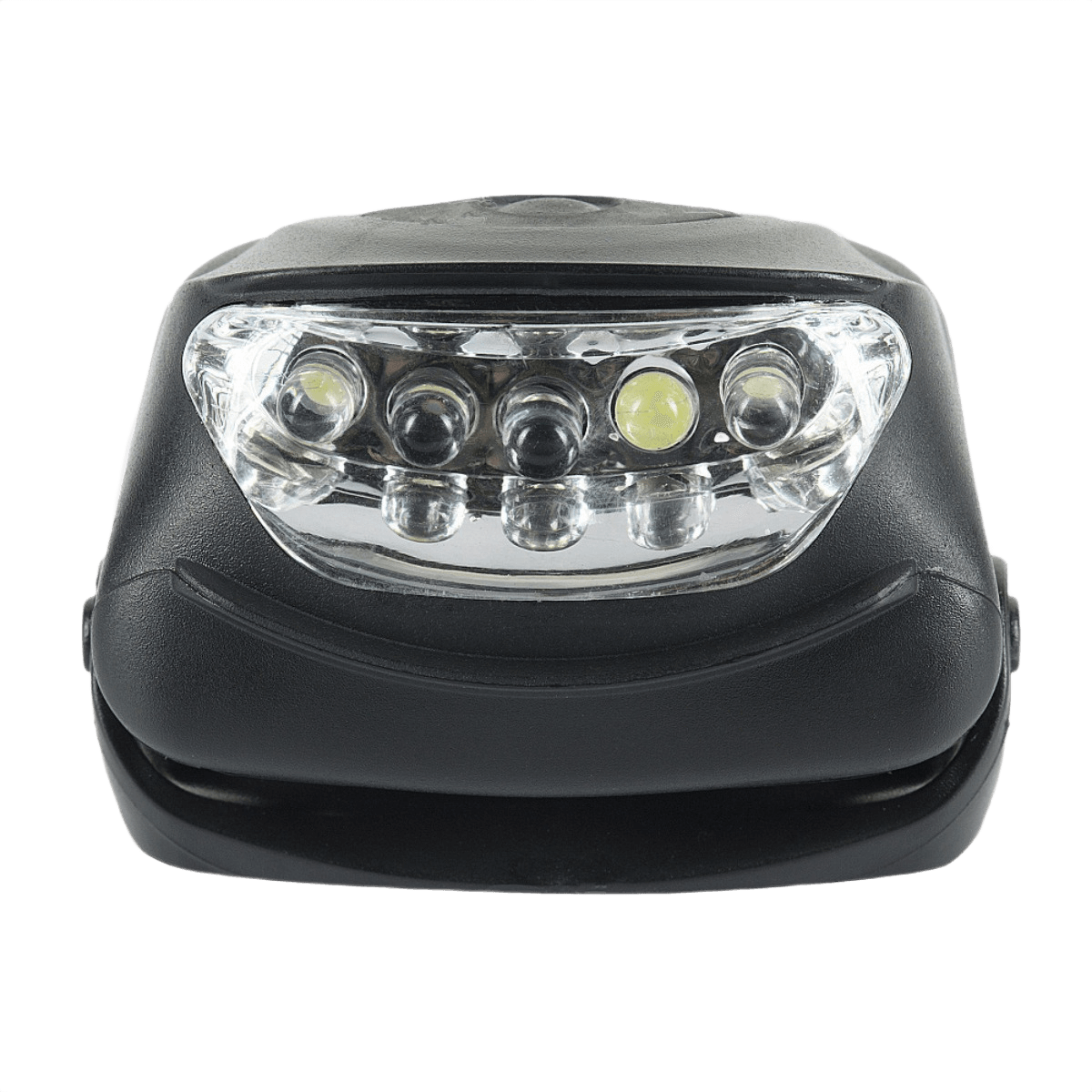 M-Tac Pandelygte 4+1 LED med elastisk hovedrem og tre lysfunktioner, inklusive 4 hvide LED og 1 rød LED, set forfra.