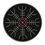 M-Tac Patch Egeshjelm 3D PVC med vikingsymbol Helm of Terror på sort baggrund, diameter 55 mm, gummi med 3D-effekt og Velcro monteringsmulighed.