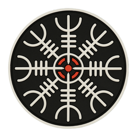 M-Tac Patch Egeshjelm 3D PVC med Helm of Terror symbol i sort, rød og hvid, gummi med Velcro, diameter 55 mm, til uniform eller taske.