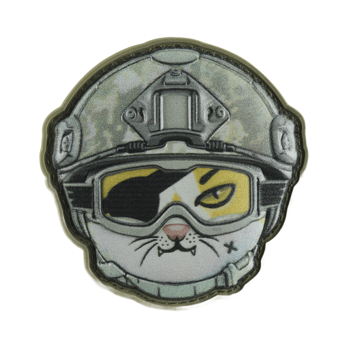 M-Tac Patch Emoji #12 PVC morale patch med kat i hjelm og Velcro, sjovt tilbehør til tøj, taske eller udstyr.