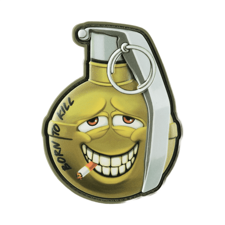 M-Tac Patch M67 Granat 3D PVC med humoristisk emoji og teksten 'Born to Kill'. Ideel til militærfans og taktisk udstyr.