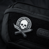 M-Tac Patch No Knife – No Life 3D PVC taktisk morale patch med kniv og kranium design på sort taske med velcro fastgørelse