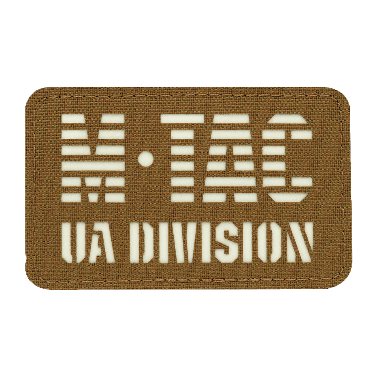 M-Tac Patch UA Division Laser Cut, selvlysende Cordura 500D mærke med velcro, 80x50 mm, ideel til militær og taktisk udstyr.