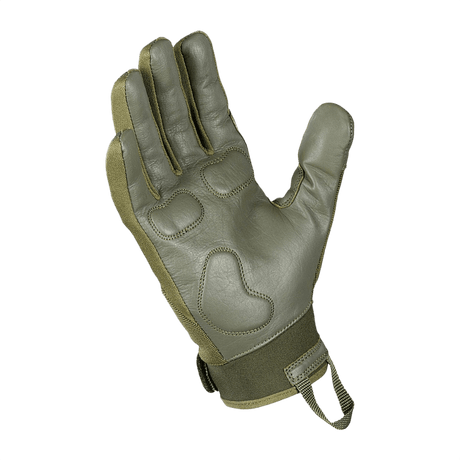 M-Tac Handsker Police Gen.2 taktiske handsker, læder med polstrede håndflader og skridsikker inderside, justerbare med Velcro i grøn farve.