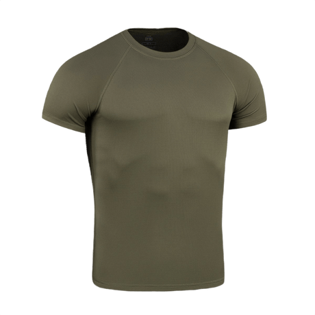 M-Tac T-Shirt Raglan Sweat-Wicking Tactical Summer, grøn, svedtransporterende t-shirt med raglanærmer, perfekt til aktiv brug og bevægelsesfrihed.