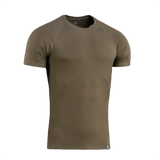 M-Tac Raglan T-Shirt 93/7 i olivengrøn med raglanærmer, lavet af 93% bomuld og 7% elastan for optimal komfort og åndbarhed.